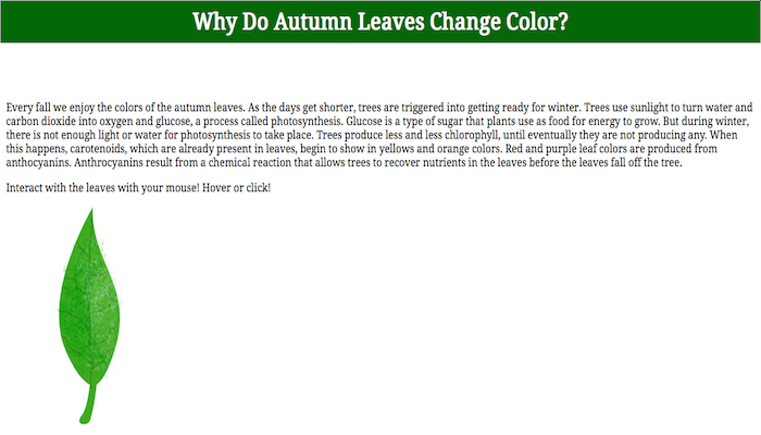 JavaScript Project: Why Do Autumn Leaves Change Color?