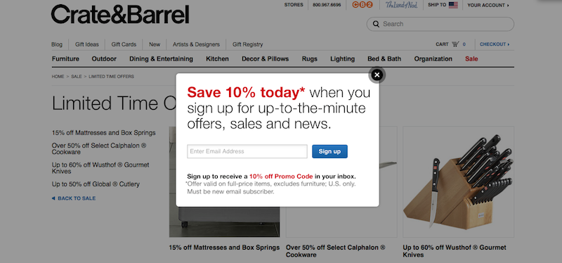 a screenshot of the Crate and Barrel website