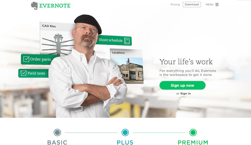 a screenshot of the Evernote website