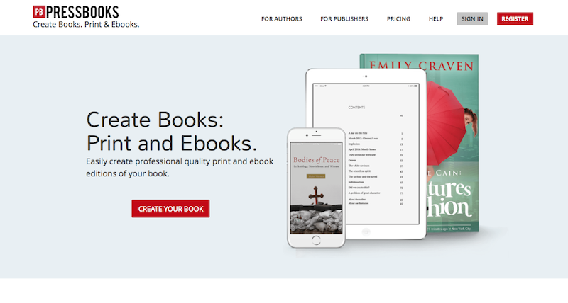 a screenshot of the PressBooks website