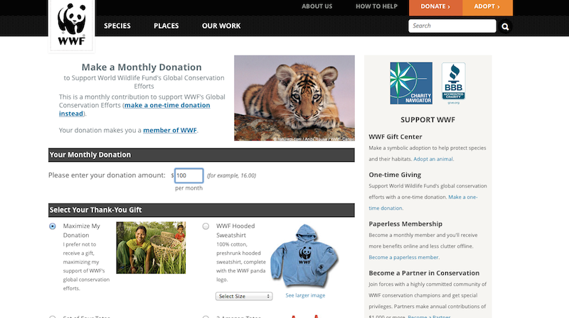 a screenshot of the World Wildlife Fund website